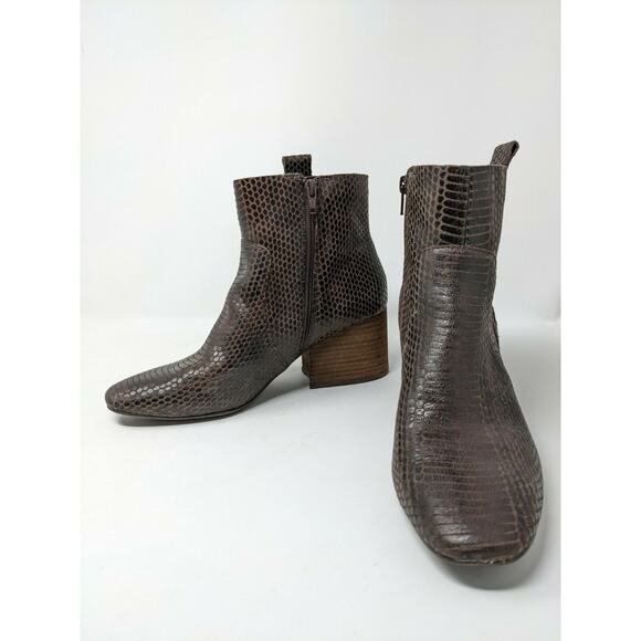 Womens Korks Boots Booties Size 8.5M Scale Pattern Brown Leather Upper - Picture 4 of 12